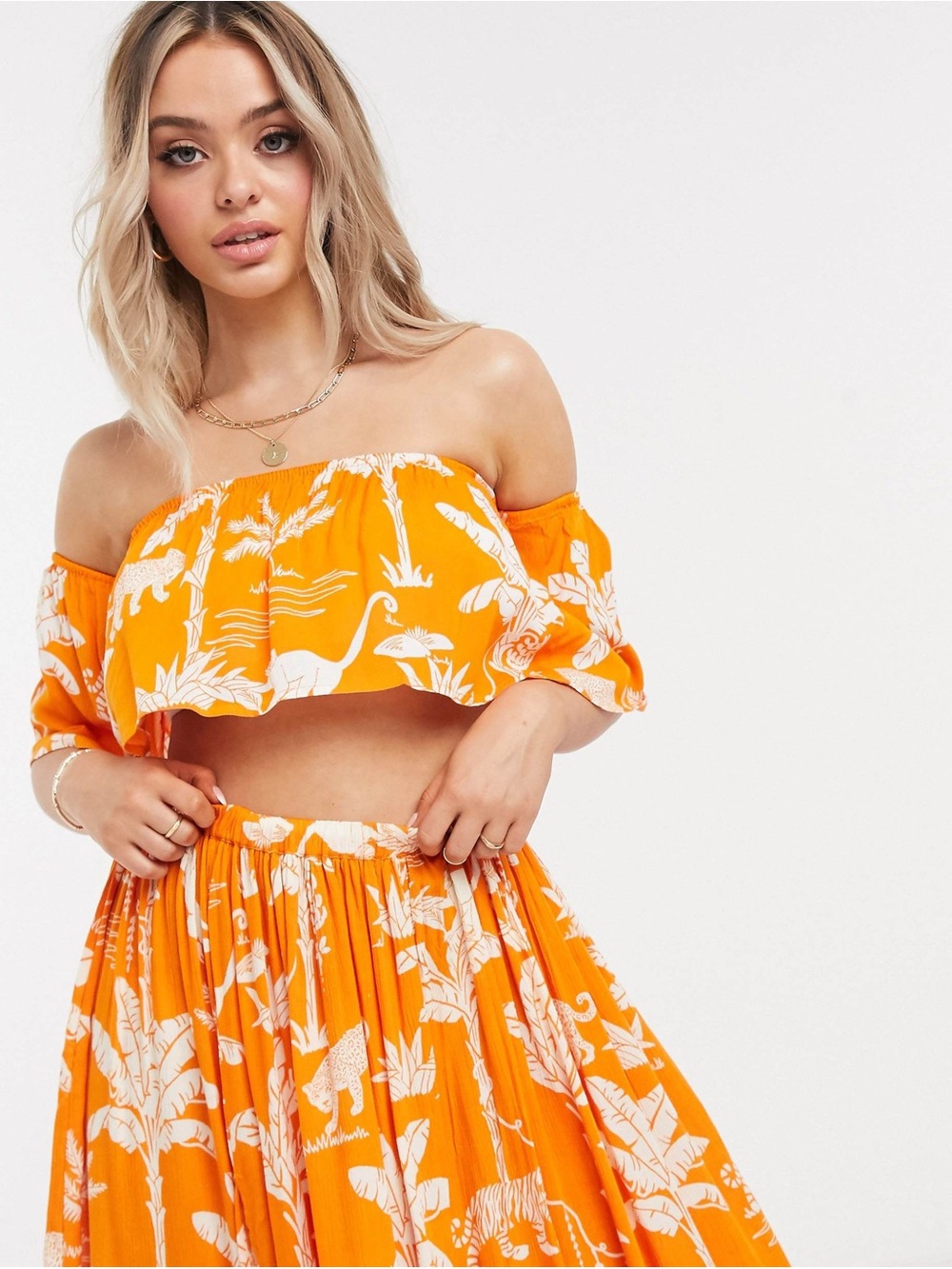 ASOS Orange and White Tropical Print Skirt Set